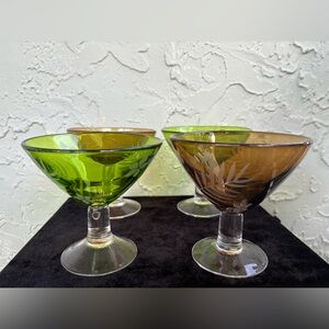 MICHAEL WEEMS Green/Amber Etched-Tropical Martini/Margarita Glasses Set (of 4)